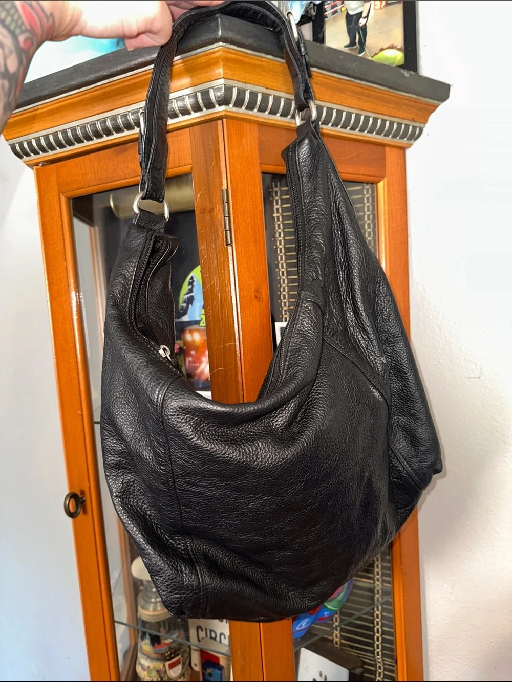 Black Leather Hobo Bag - Classic Women's Shoulder Bag